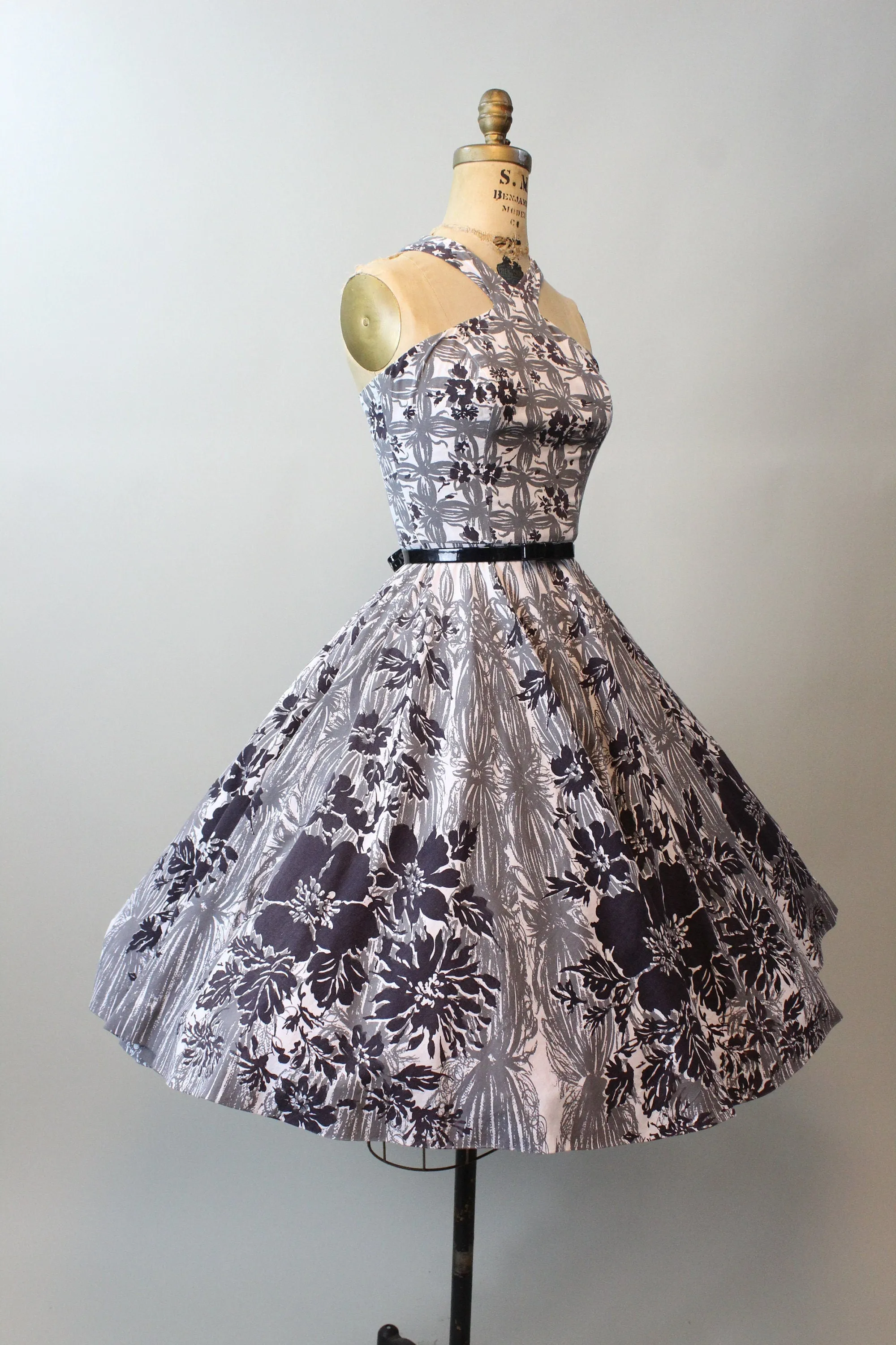 1950s RACER shoulder cotton dress xs | new spring
