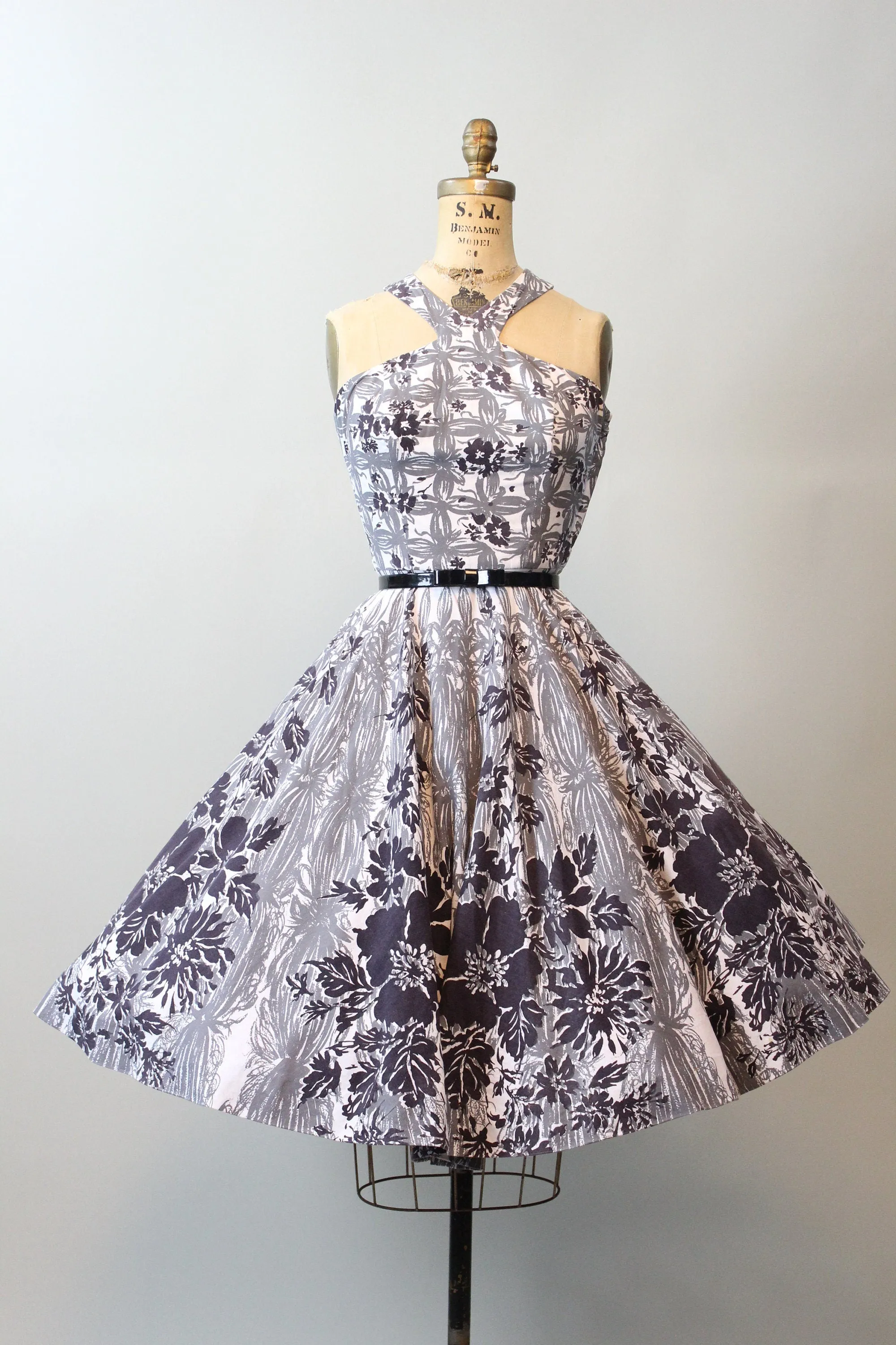 1950s RACER shoulder cotton dress xs | new spring