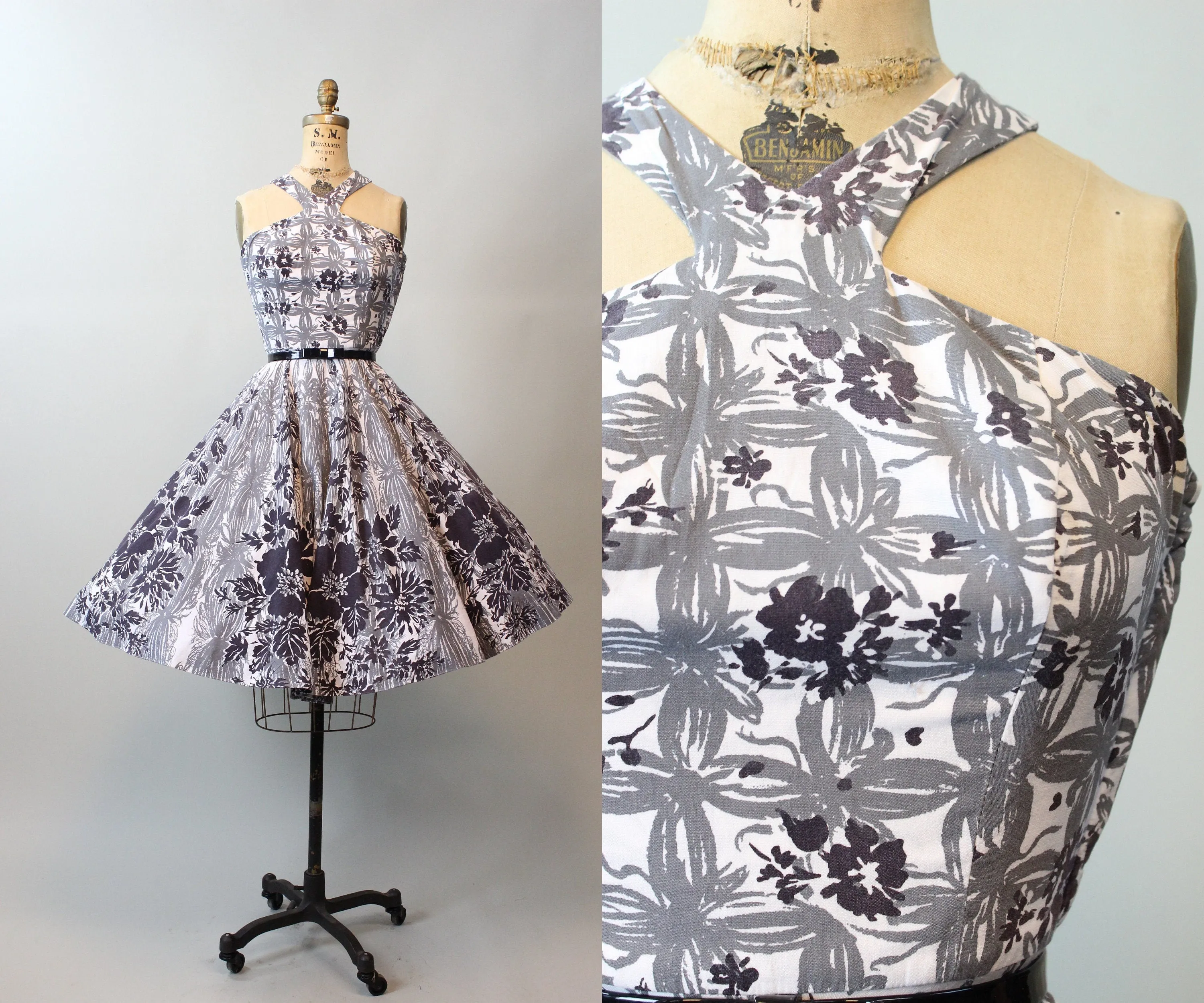 1950s RACER shoulder cotton dress xs | new spring