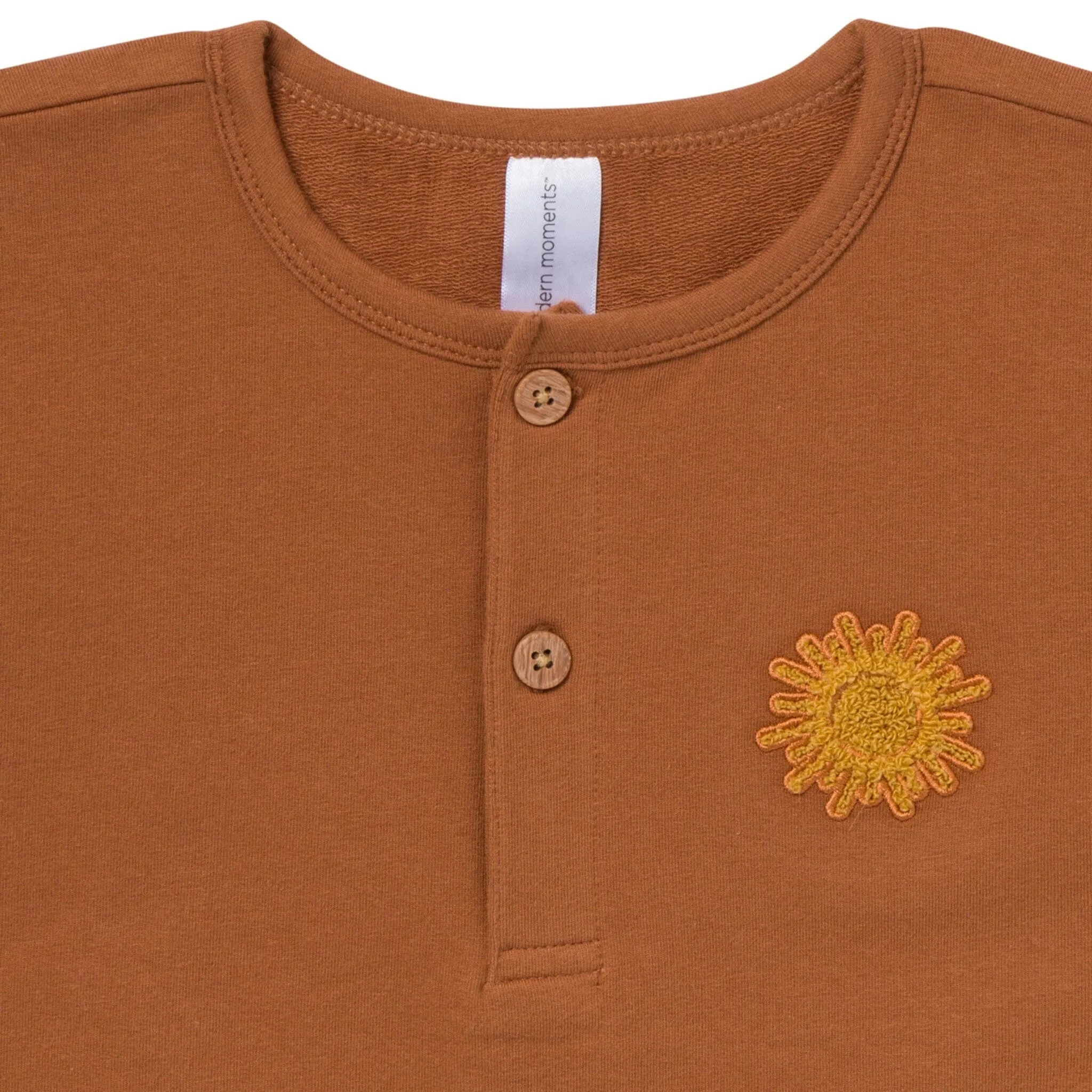 2-Piece Toddler Boys Medium Brown Henley Shirt and Shorts Set