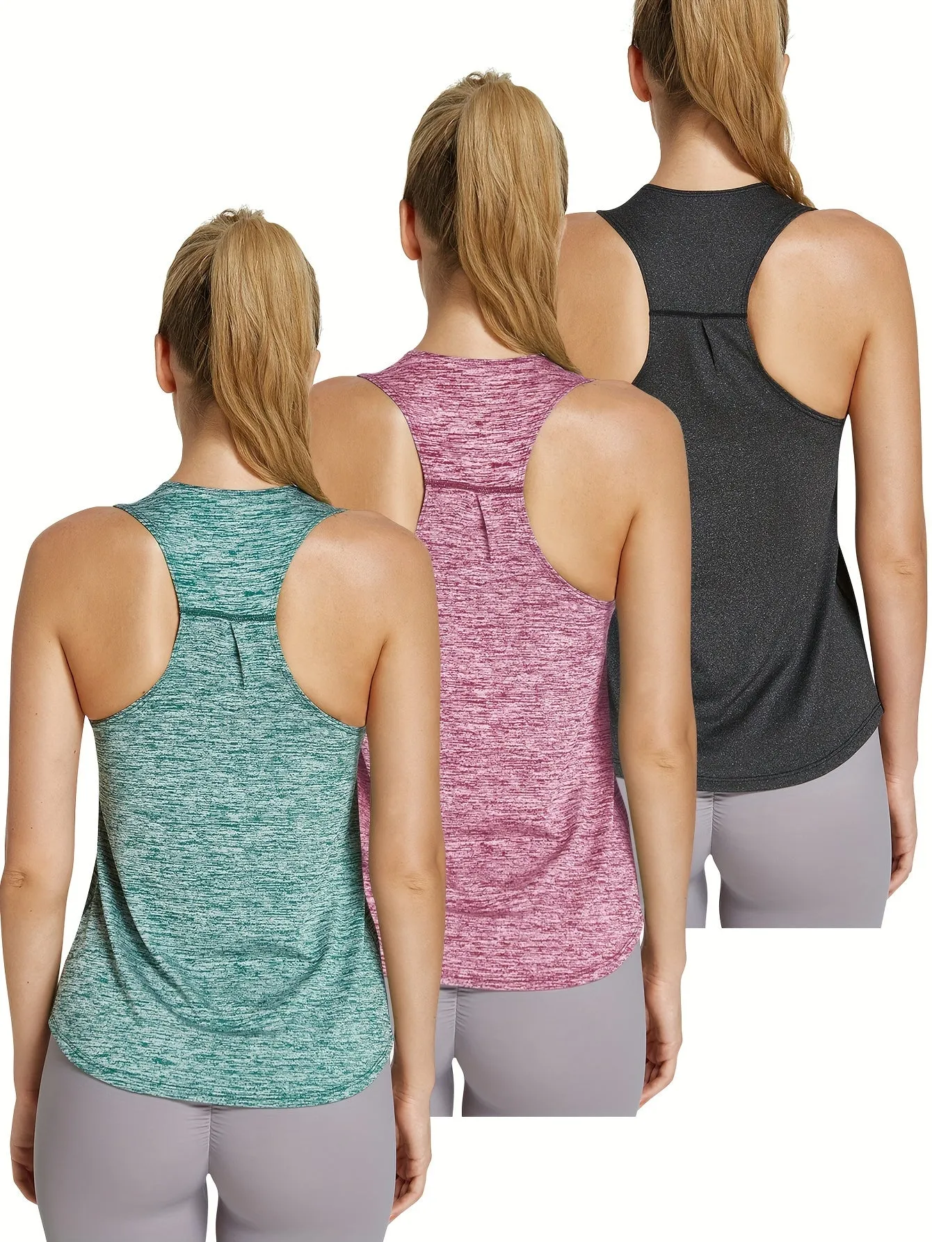 3-Pack Quick-Dry Athletic Tank Tops – Women's Racerback Fitness Shirts