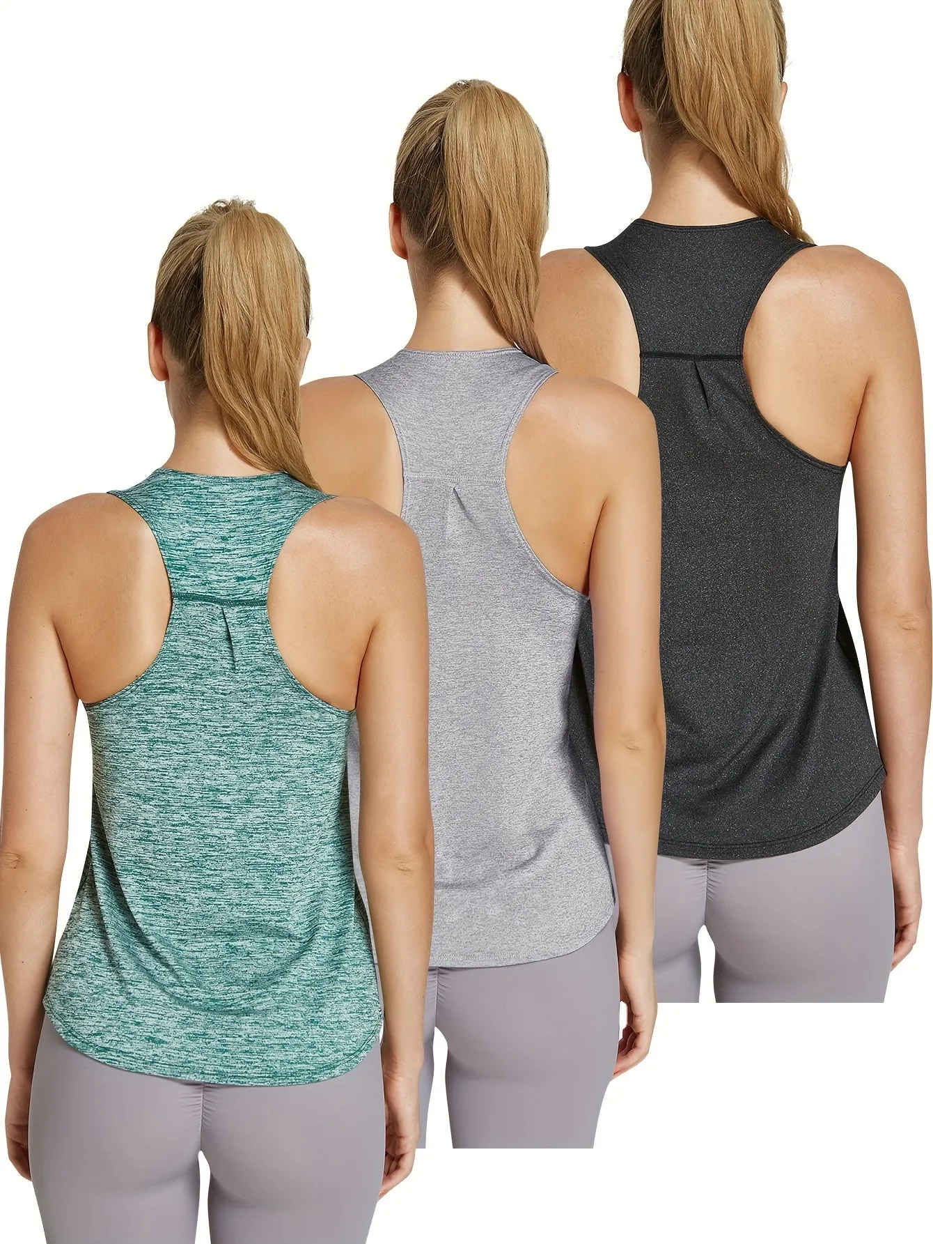 3-Pack Quick-Dry Athletic Tank Tops – Women's Racerback Fitness Shirts