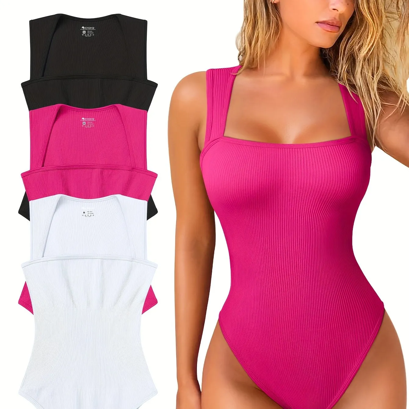3 Pcs Bodysuits For Women Sexy Ribbed Strappy Square Neck Stretch Tank Tops Bodysuits