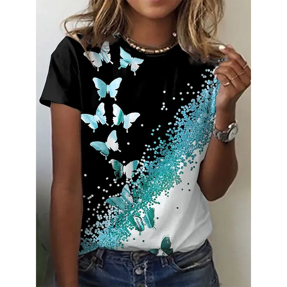 3D Butterfly Print Women's Summer T-shirt
