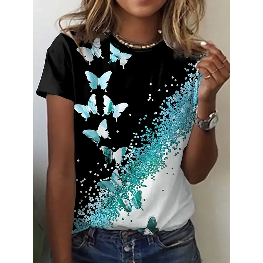 3D Butterfly Print Women's Summer T-shirt