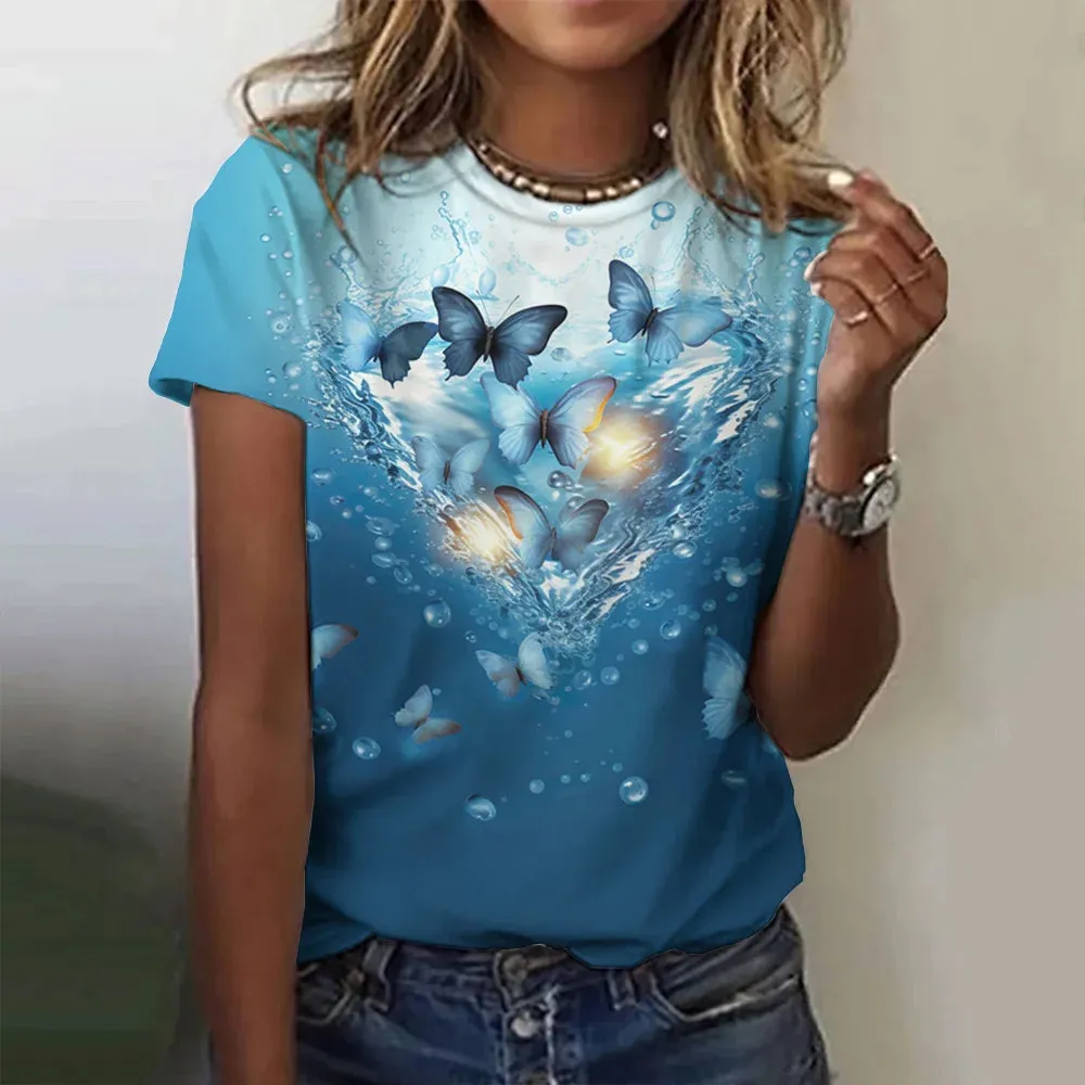 3D Butterfly Print Women's Summer T-shirt
