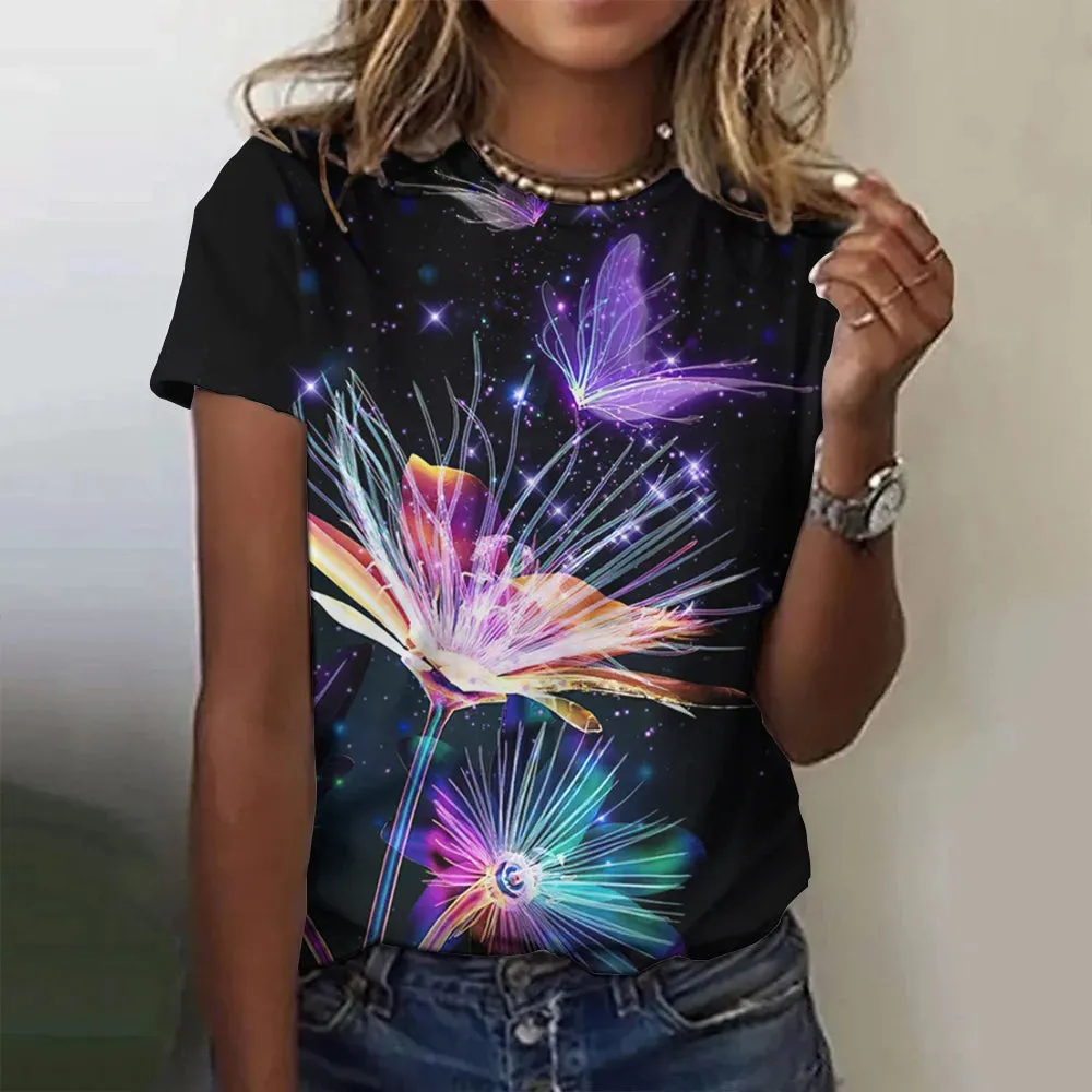 3D Butterfly Print Women's Summer T-shirt