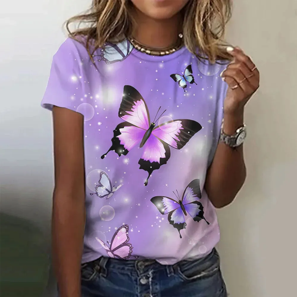 3D Butterfly Print Women's Summer T-shirt