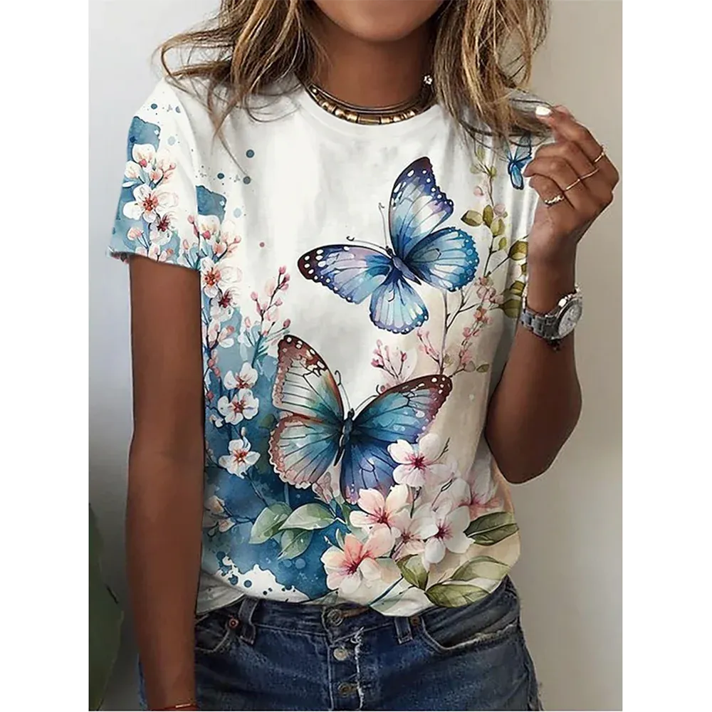 3D Butterfly Print Women's Summer T-shirt