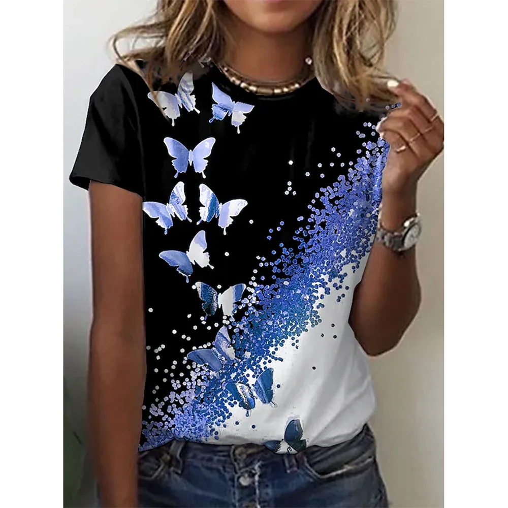 3D Butterfly Print Women's Summer T-shirt
