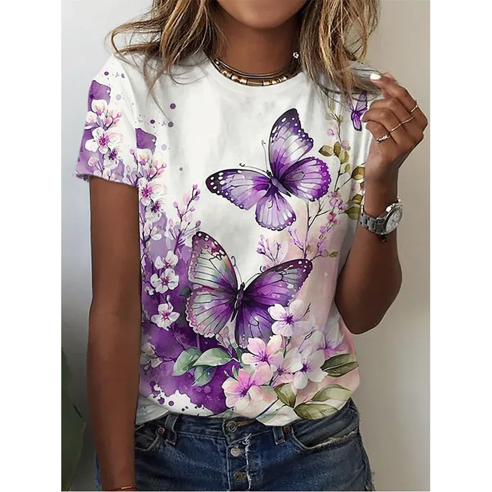 3D Butterfly Print Women's Summer T-shirt