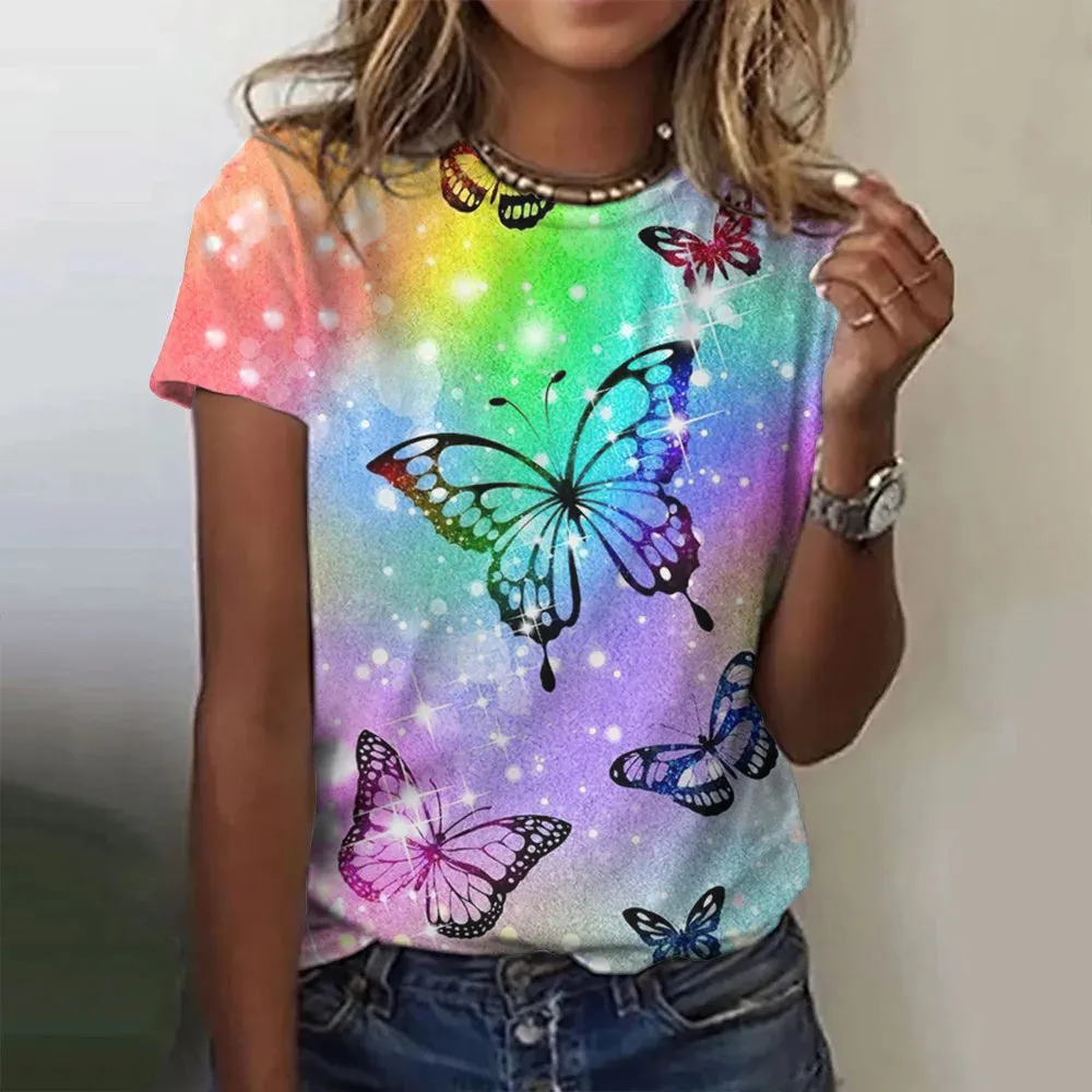 3D Butterfly Print Women's Summer T-shirt