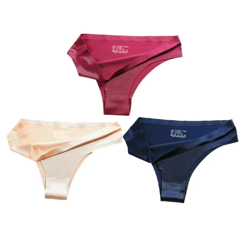 3PCS Women Silk Low-Waist Sexy Panties Set - Thong, Seamless G-String Underwear