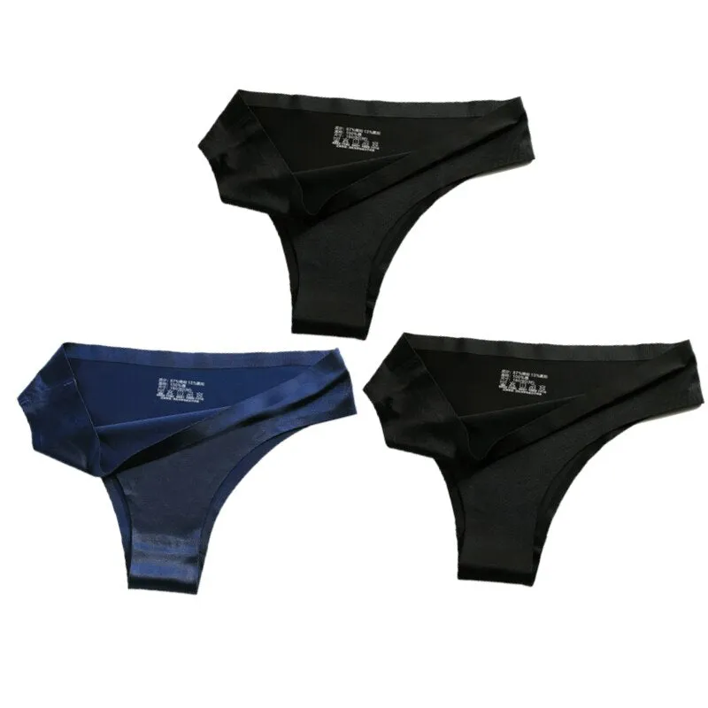 3PCS Women Silk Low-Waist Sexy Panties Set - Thong, Seamless G-String Underwear