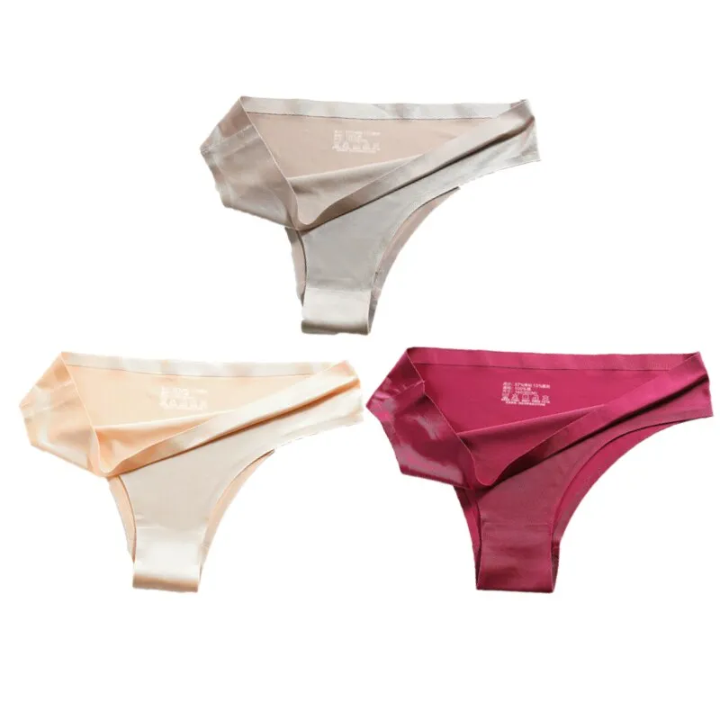 3PCS Women Silk Low-Waist Sexy Panties Set - Thong, Seamless G-String Underwear