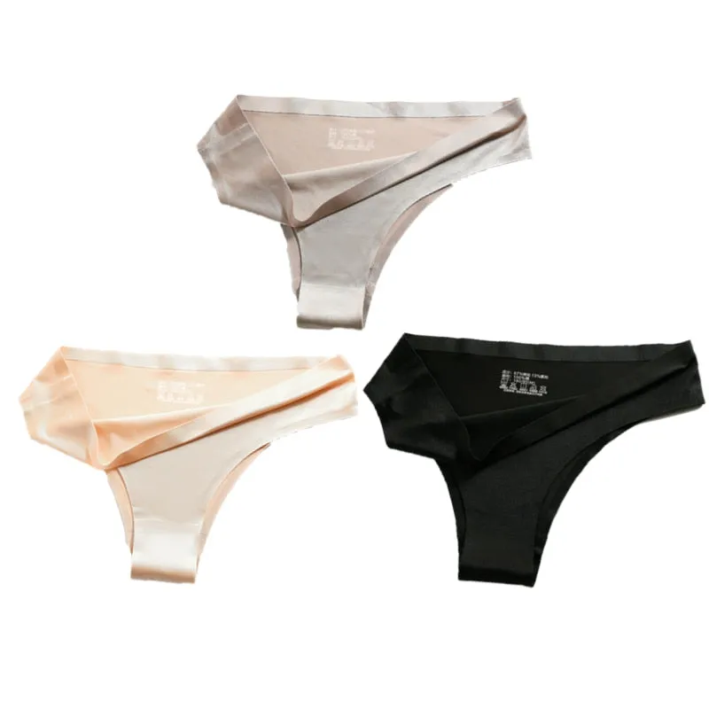 3PCS Women Silk Low-Waist Sexy Panties Set - Thong, Seamless G-String Underwear