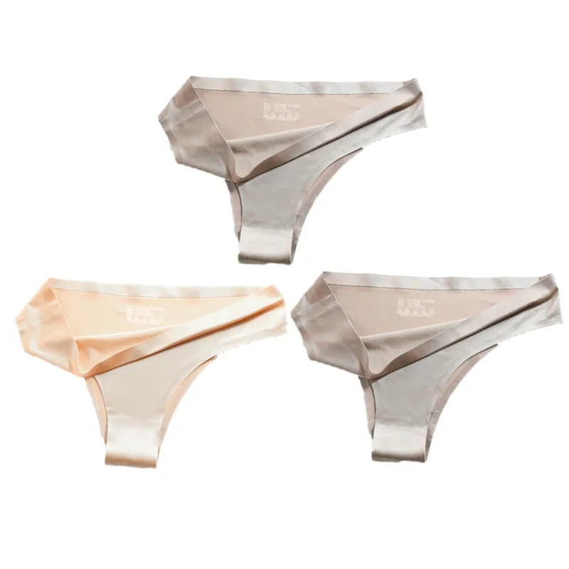 3PCS Women Silk Low-Waist Sexy Panties Set - Thong, Seamless G-String Underwear