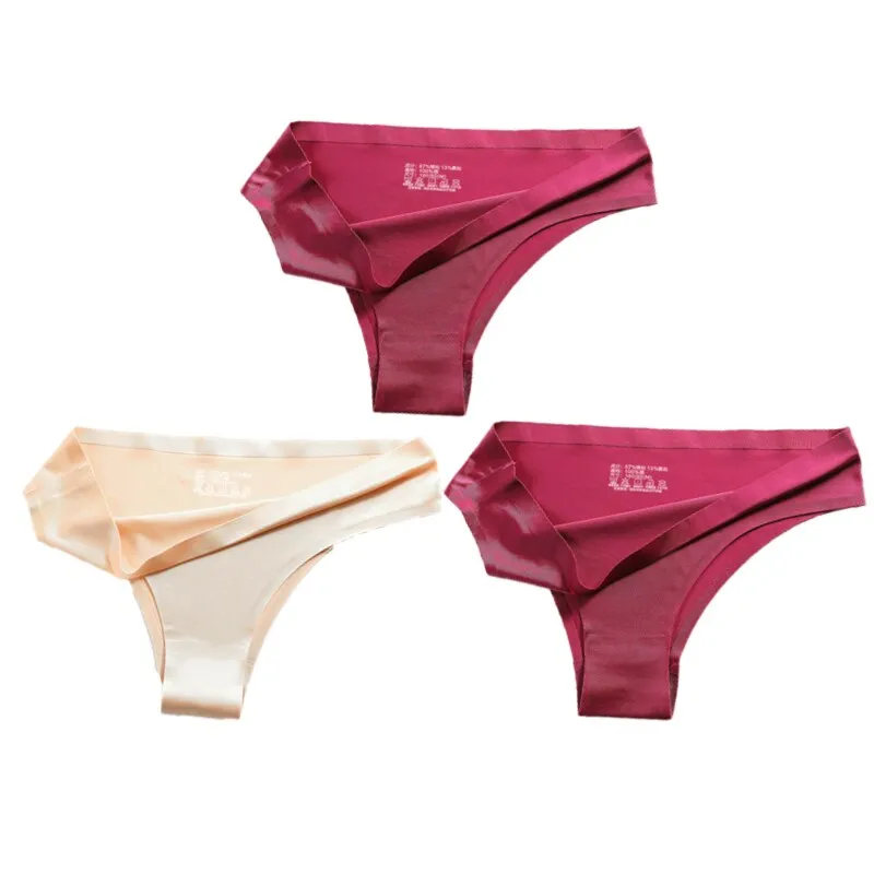 3PCS Women Silk Low-Waist Sexy Panties Set - Thong, Seamless G-String Underwear
