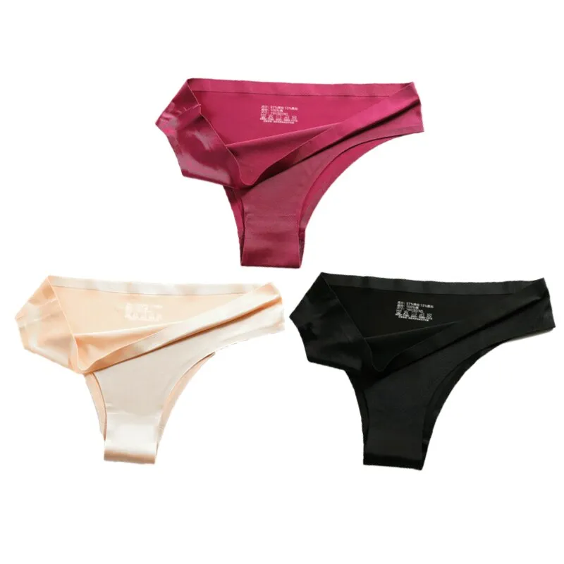 3PCS Women Silk Low-Waist Sexy Panties Set - Thong, Seamless G-String Underwear