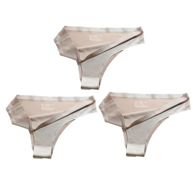 3PCS Women Silk Low-Waist Sexy Panties Set - Thong, Seamless G-String Underwear