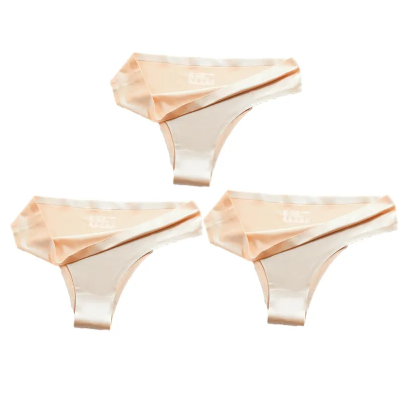 3PCS Women Silk Low-Waist Sexy Panties Set - Thong, Seamless G-String Underwear