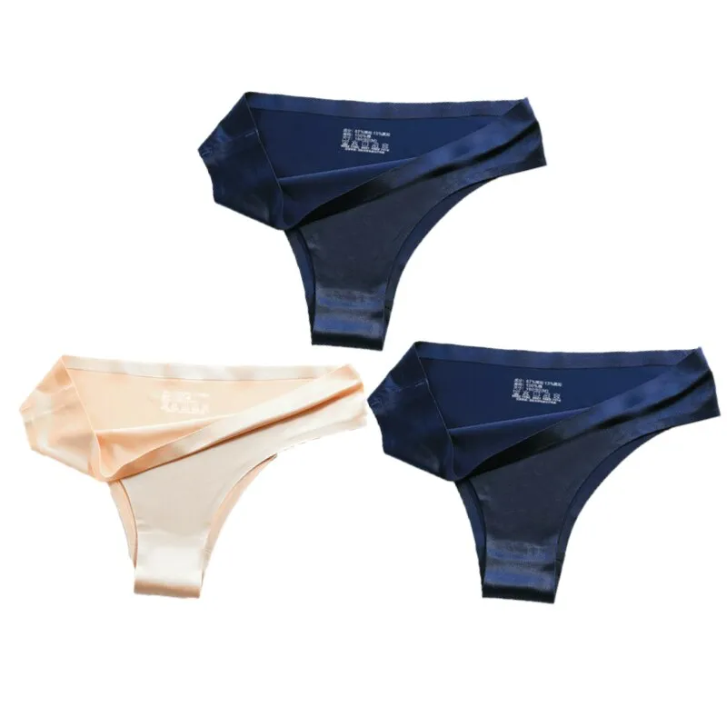 3PCS Women Silk Low-Waist Sexy Panties Set - Thong, Seamless G-String Underwear