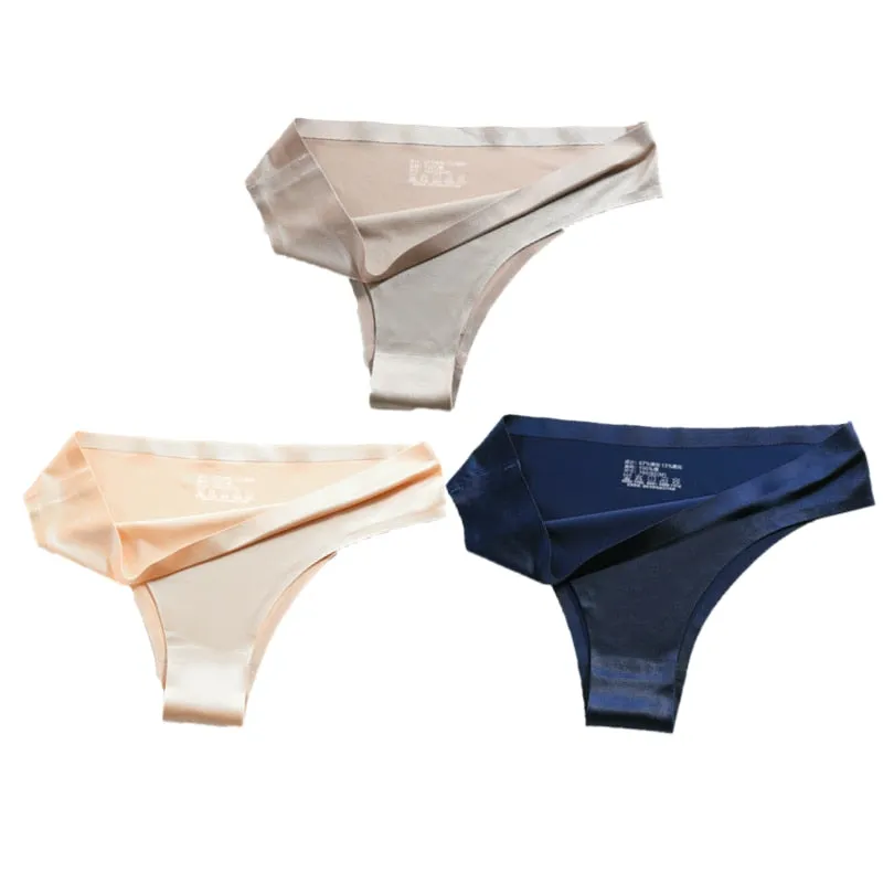 3PCS Women Silk Low-Waist Sexy Panties Set - Thong, Seamless G-String Underwear