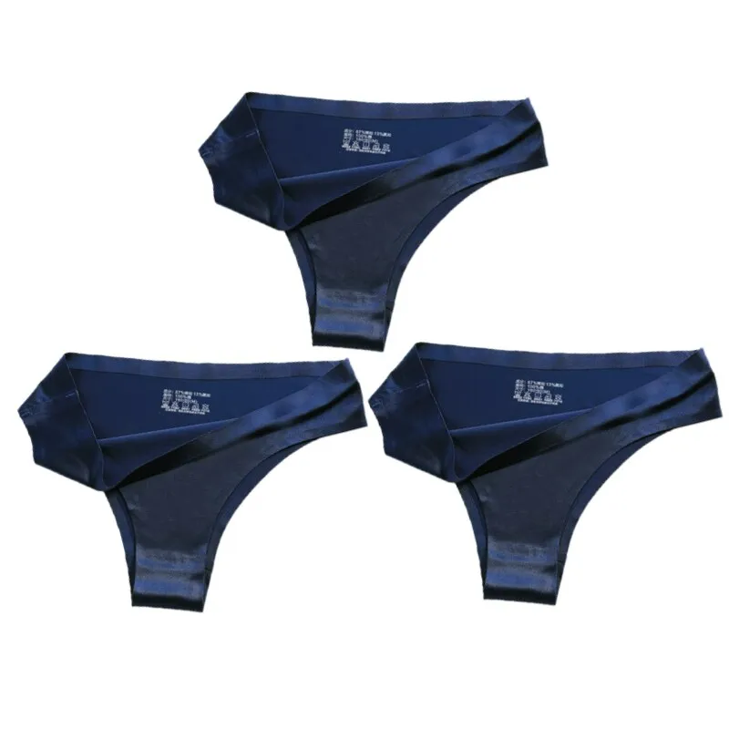 3PCS Women Silk Low-Waist Sexy Panties Set - Thong, Seamless G-String Underwear