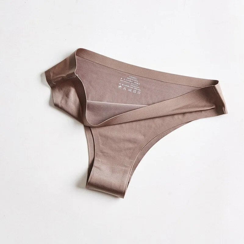 3PCS Women Silk Low-Waist Sexy Panties Set - Thong, Seamless G-String Underwear