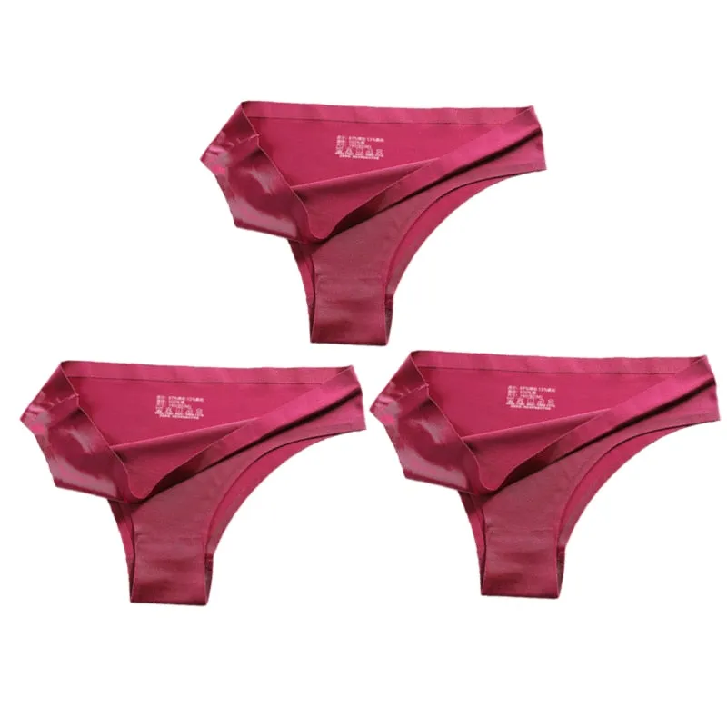3PCS Women Silk Low-Waist Sexy Panties Set - Thong, Seamless G-String Underwear