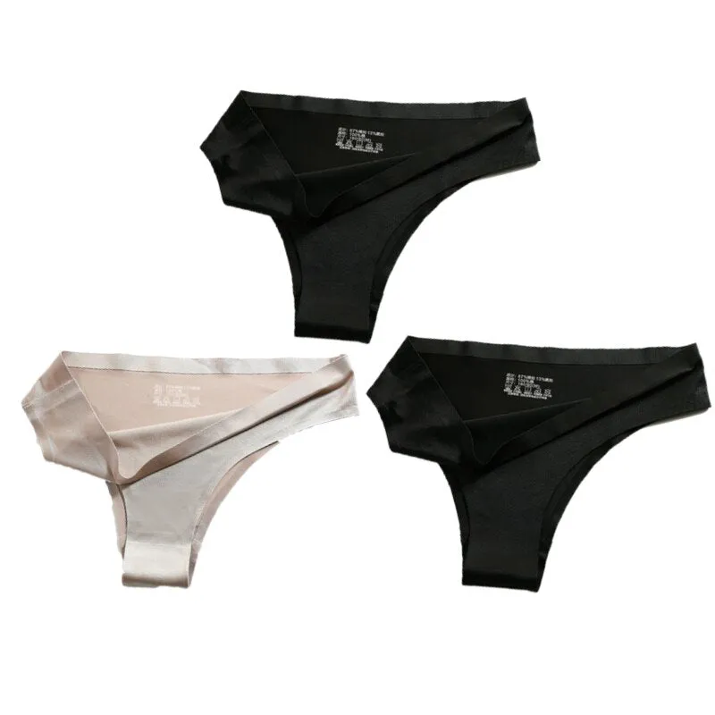 3PCS Women Silk Low-Waist Sexy Panties Set - Thong, Seamless G-String Underwear