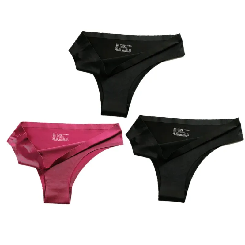 3PCS Women Silk Low-Waist Sexy Panties Set - Thong, Seamless G-String Underwear