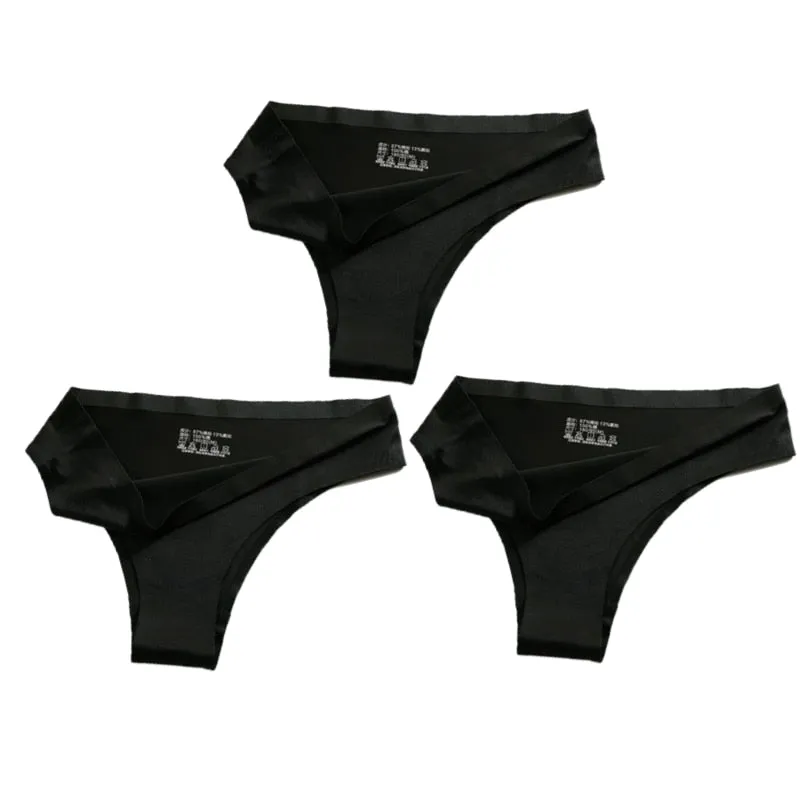 3PCS Women Silk Low-Waist Sexy Panties Set - Thong, Seamless G-String Underwear