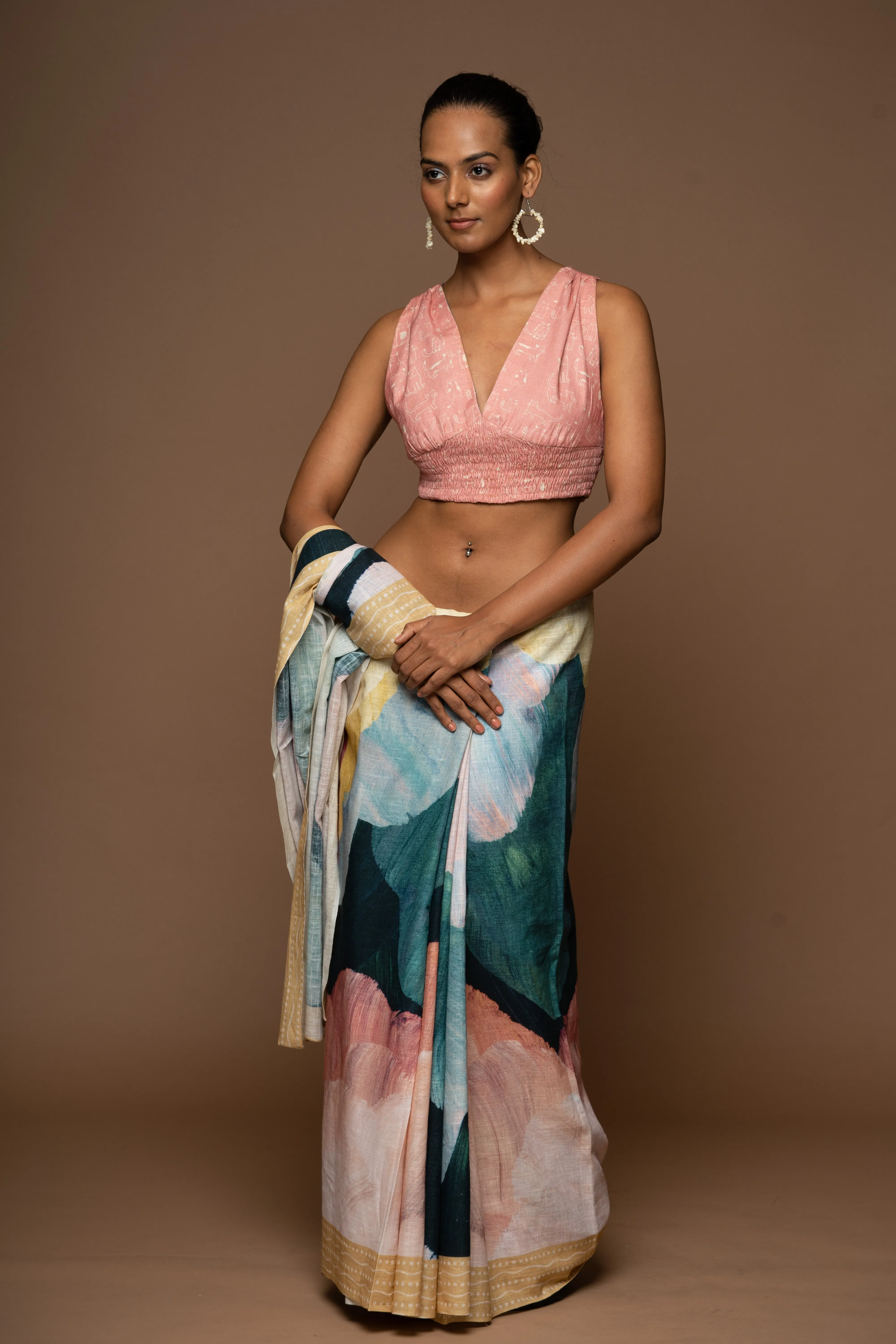 Artful Strokes Linen Sari