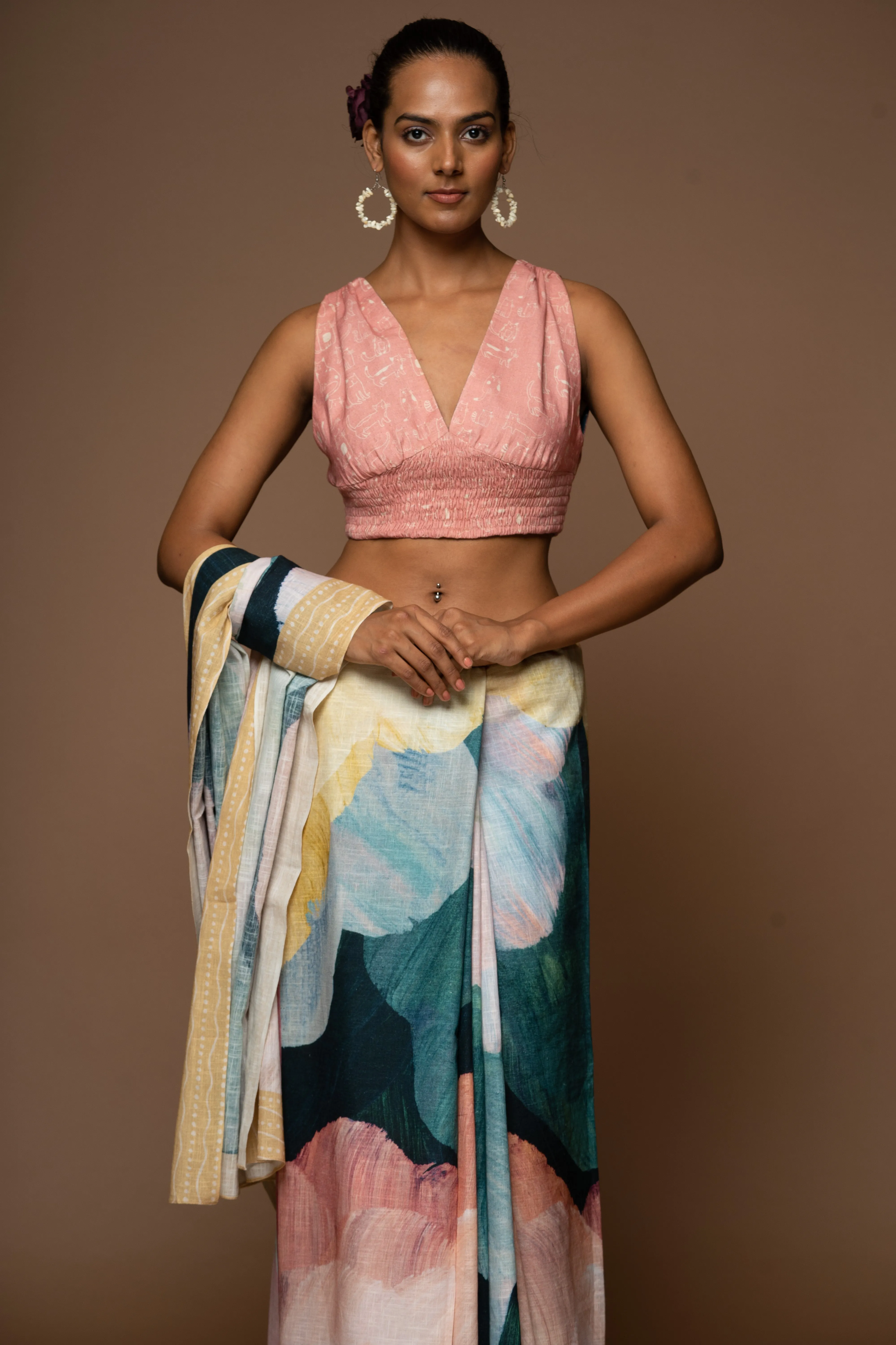 Artful Strokes Linen Sari