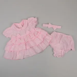Baby Girls Dress Set with knickers and Headband - Pink