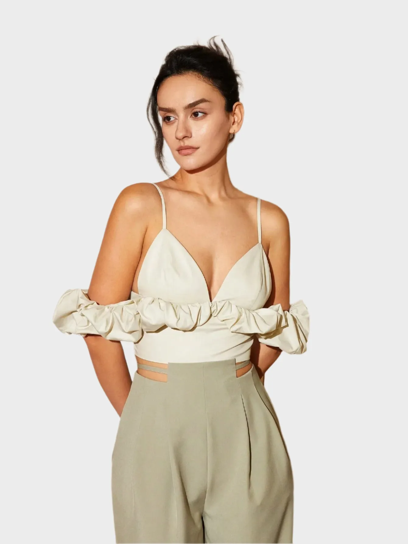 Backless Ruffle Sleeve Crop Top