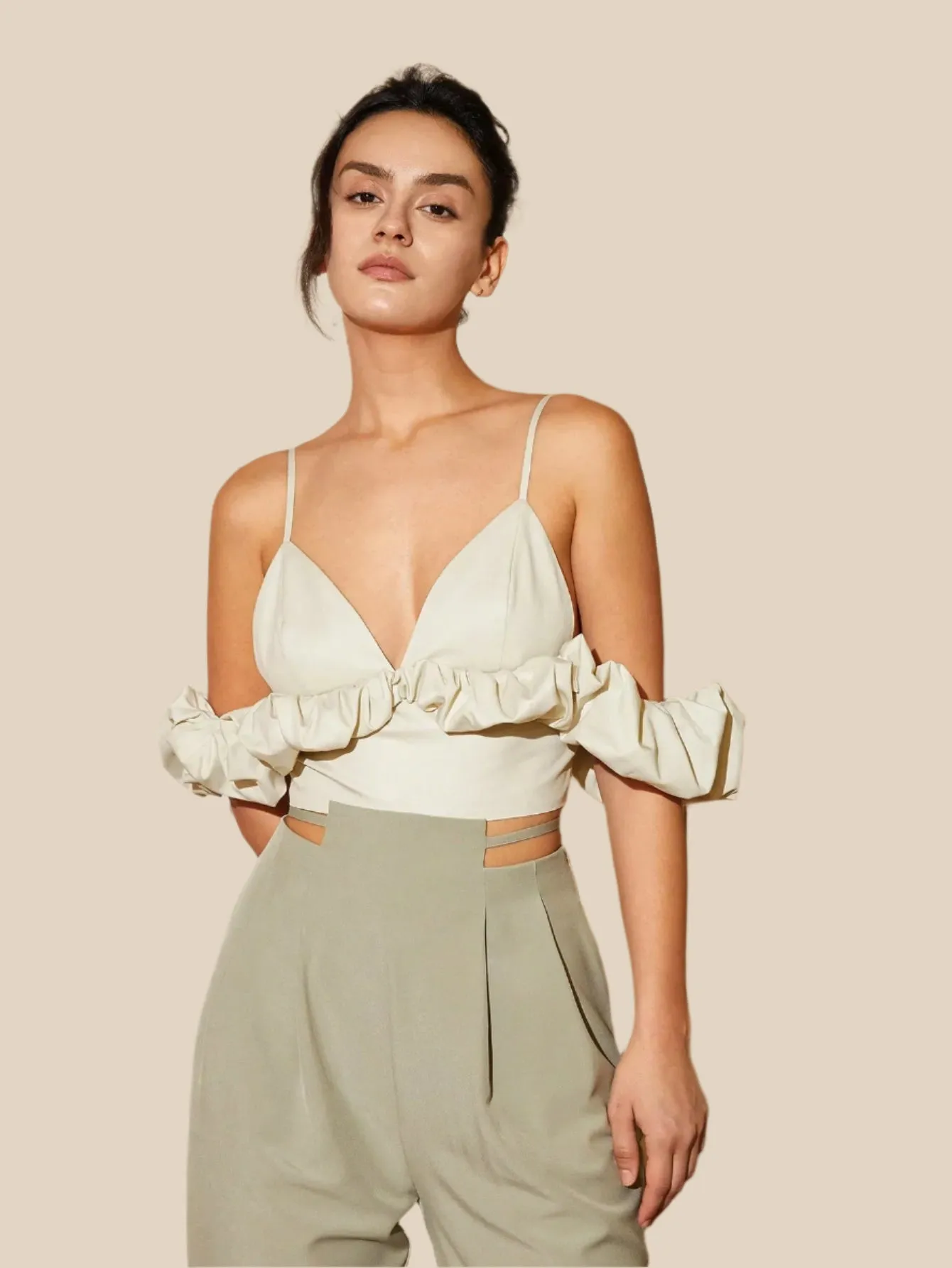 Backless Ruffle Sleeve Crop Top