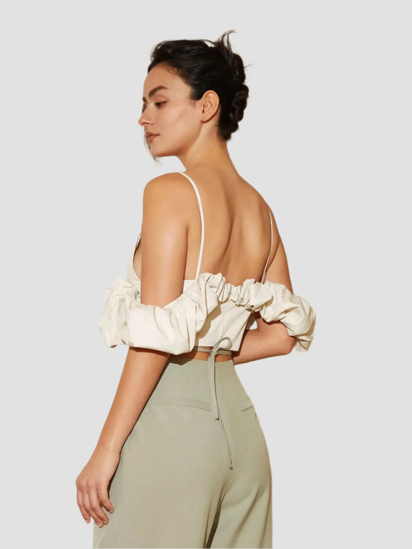 Backless Ruffle Sleeve Crop Top
