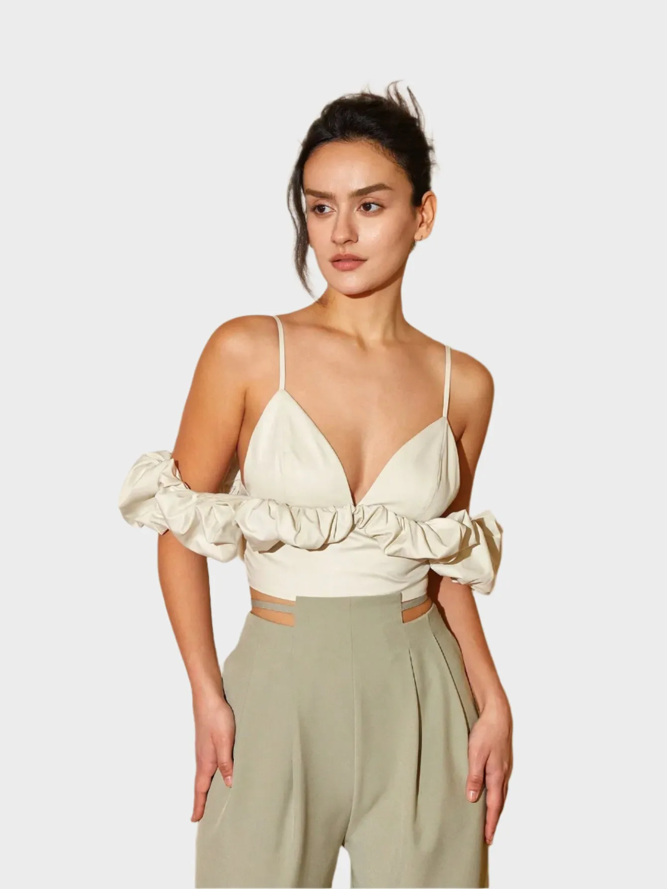 Backless Ruffle Sleeve Crop Top
