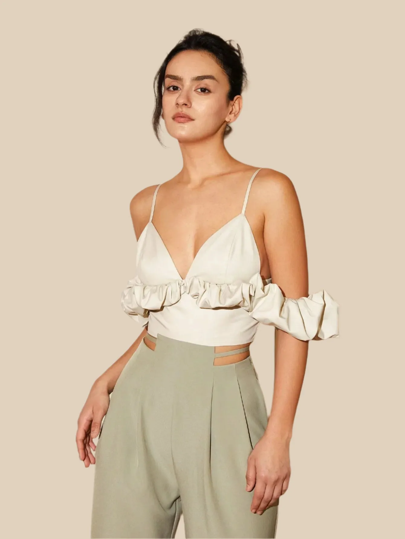 Backless Ruffle Sleeve Crop Top