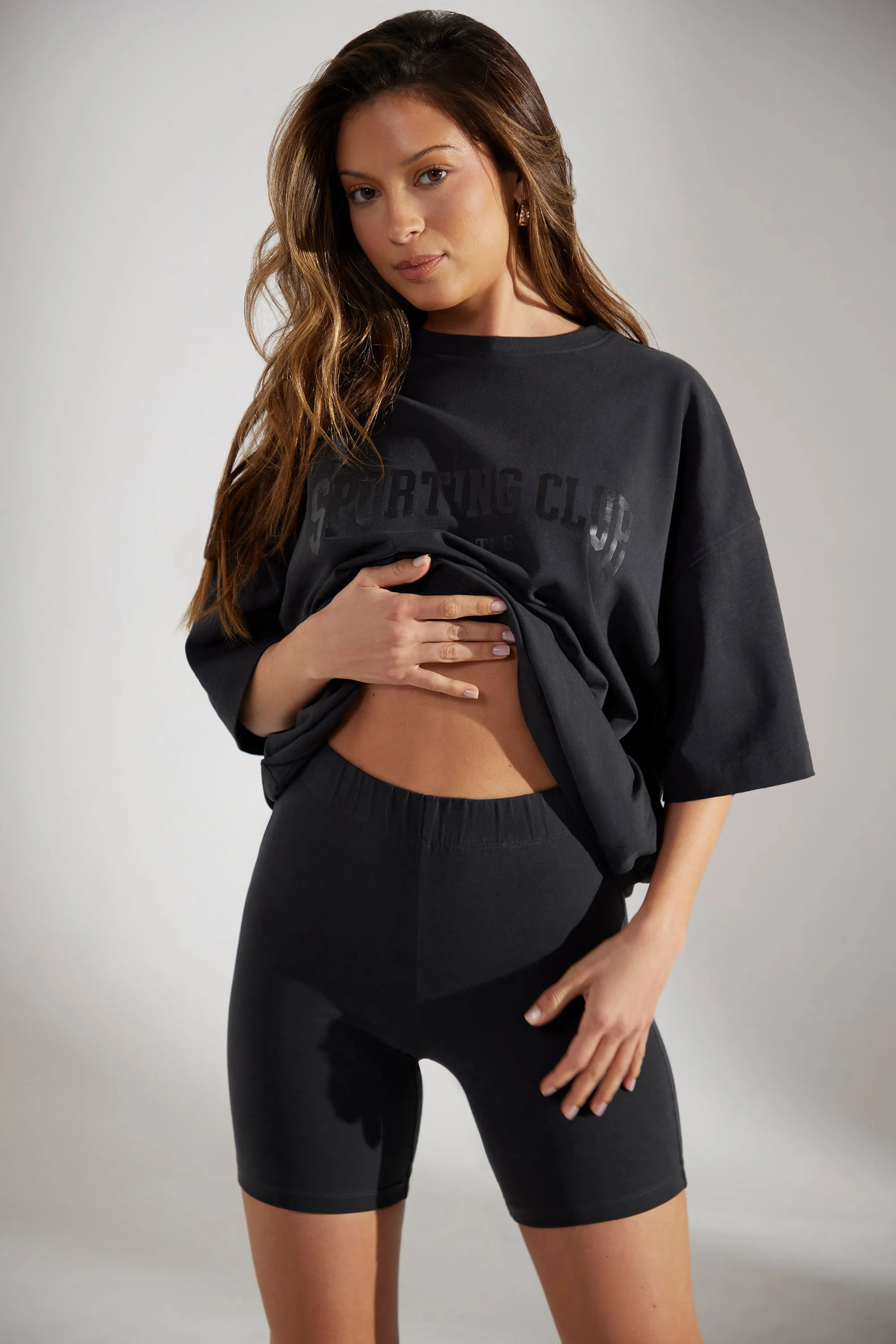 Base - Soft Cotton Biker Shorts in Washed Black