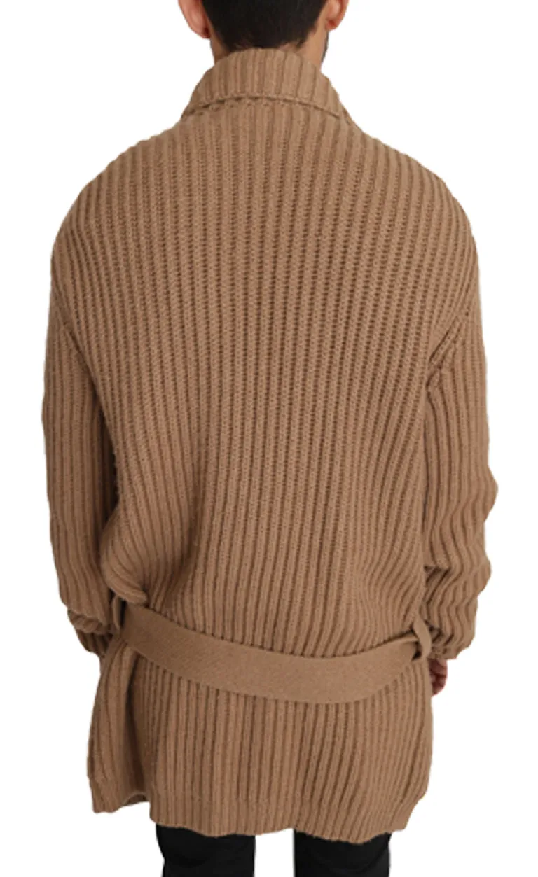 Beige Knitted Camel Wrap Sweater