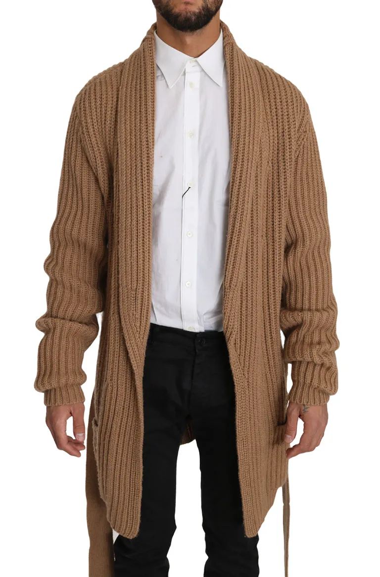 Beige Knitted Camel Wrap Sweater