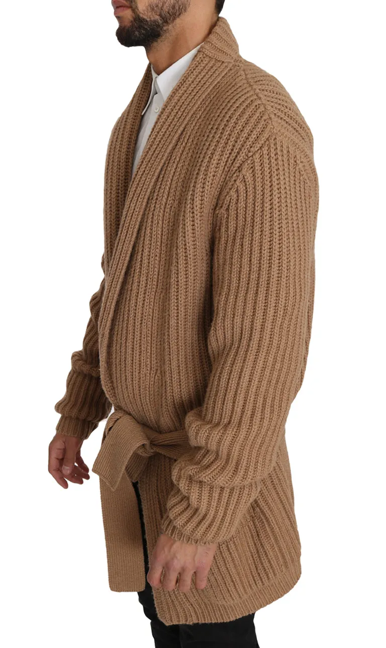 Beige Knitted Camel Wrap Sweater