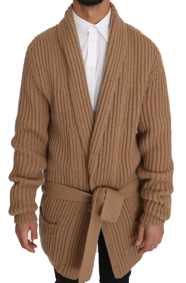 Beige Knitted Camel Wrap Sweater