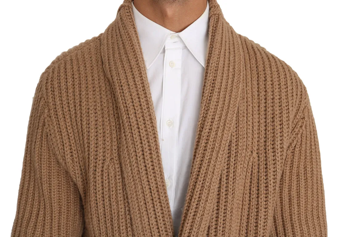 Beige Knitted Camel Wrap Sweater