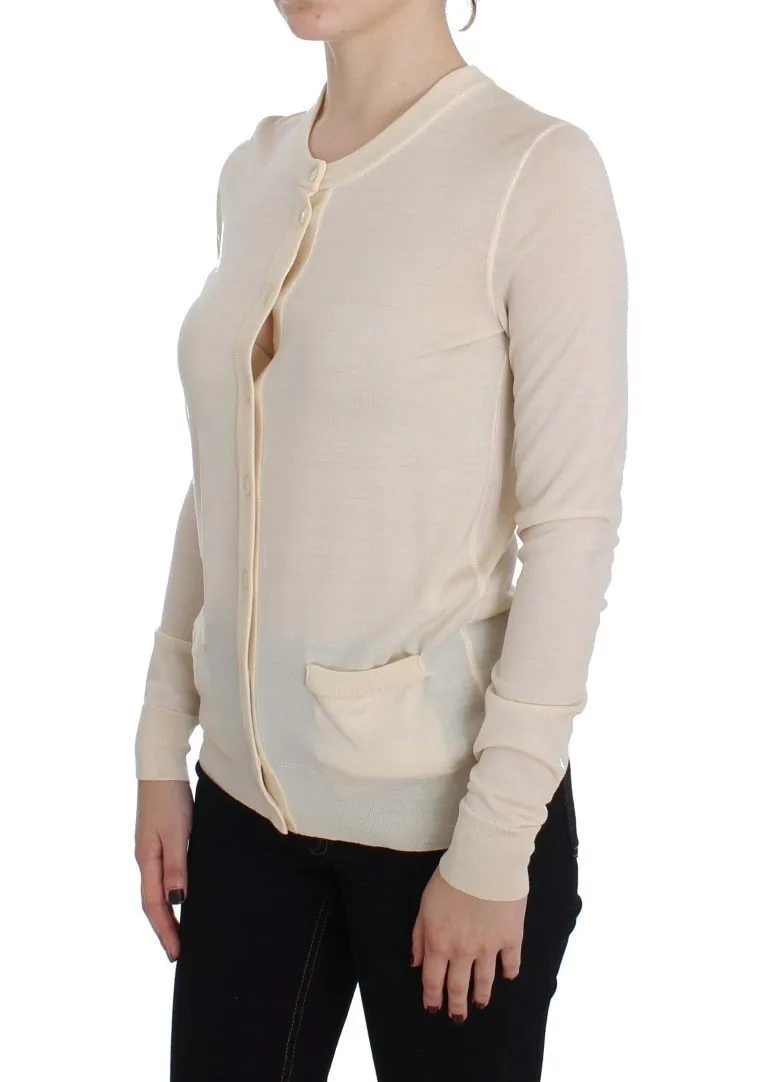 Beige Wool Long Sleeve Cardigan Sweater