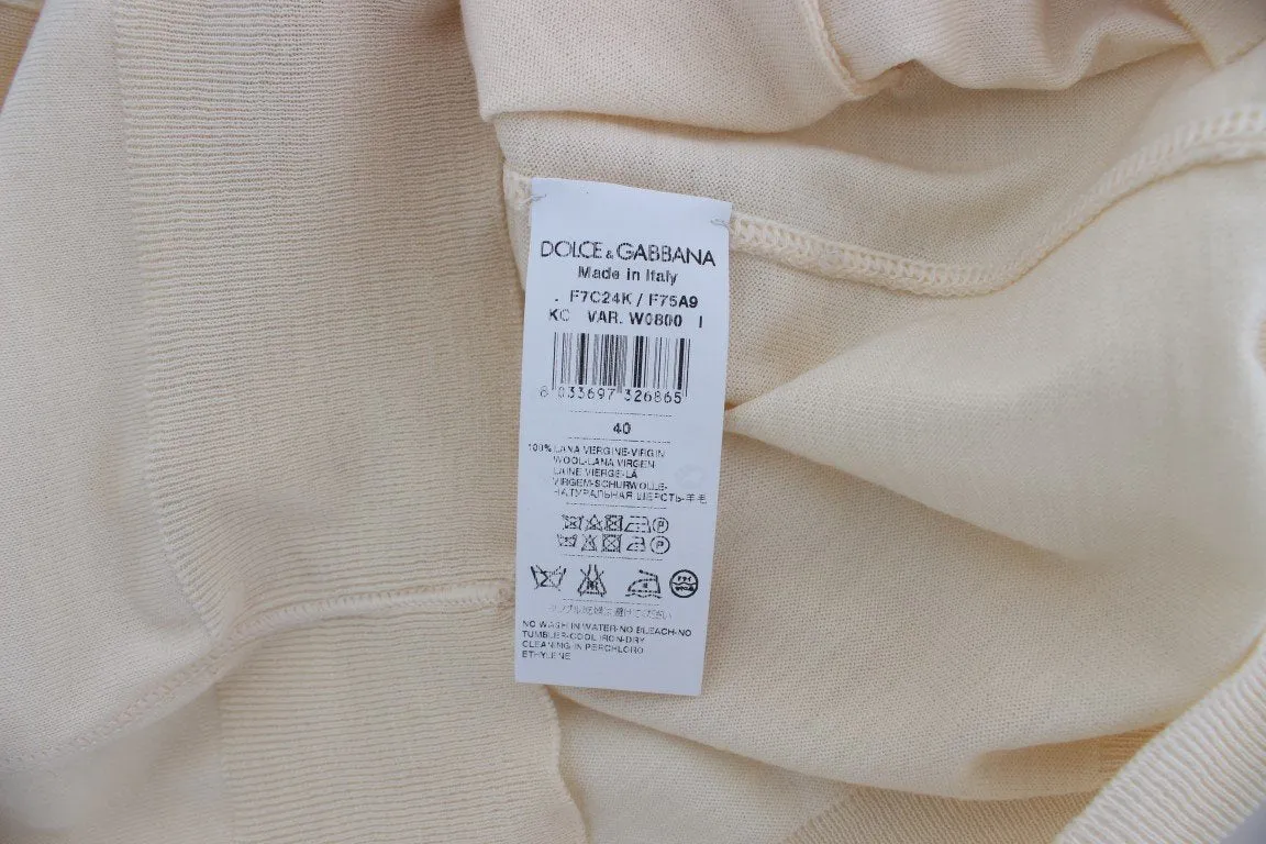 Beige Wool Long Sleeve Cardigan Sweater