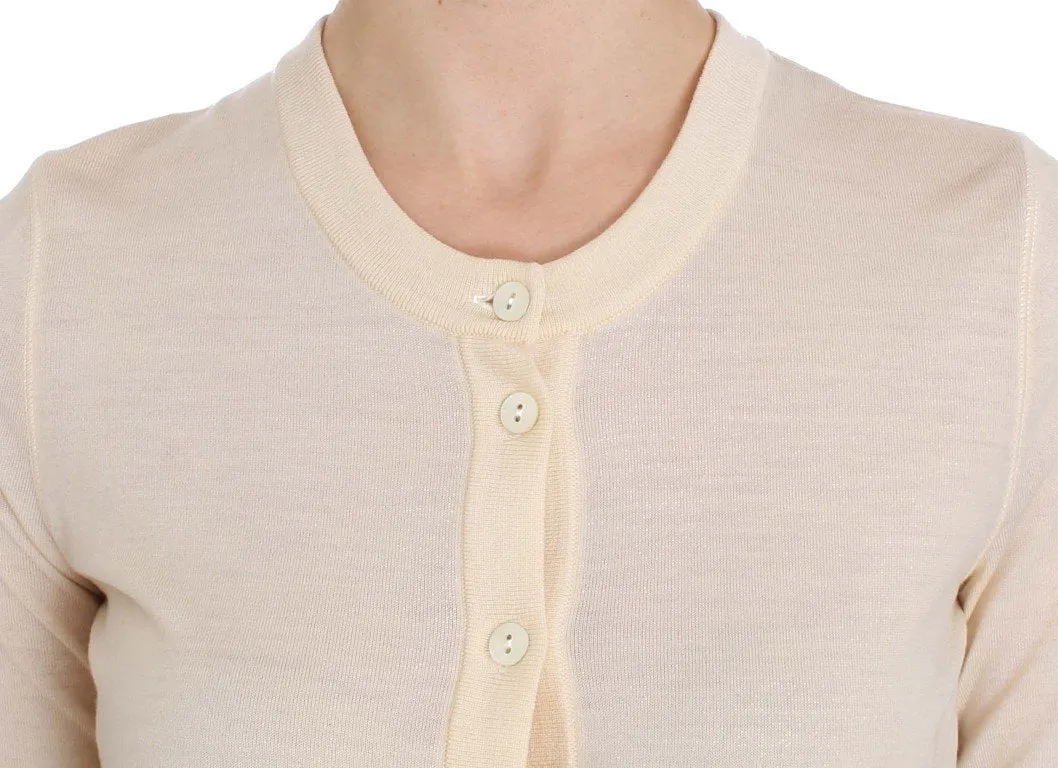 Beige Wool Long Sleeve Cardigan Sweater